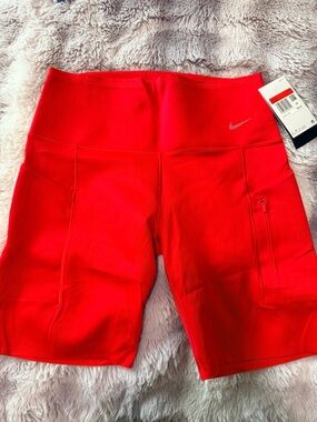 Nike Women's Red High-Rise Bike Shorts with Side Zip Pocket
